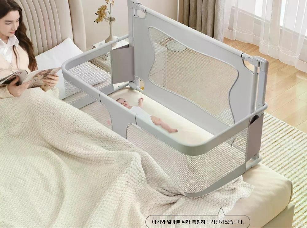 낙상방지 초간단 접이식 휴대용 아기 침대 가드 레일 펜스 모기장, 그레이+모기장+조이스틱(CD-3) 상세 이미지 2