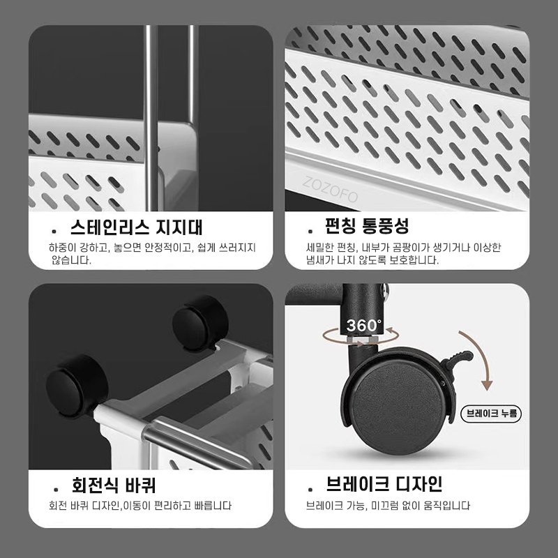 ZOZOFO 슬림 틈새 서랍장 이동식 틈새 선반 주방 거실 틈새 선반 냉장고 세탁기 옆 수납장 수납함, 4단할인 상세 이미지 2