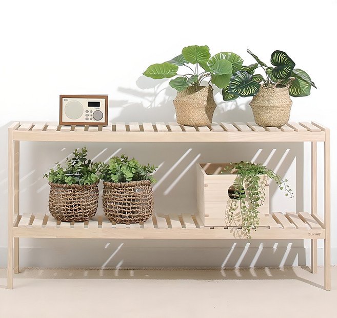 올리빙 원목 화분 신발장 다용도 정리대 선반 100cm, 2단