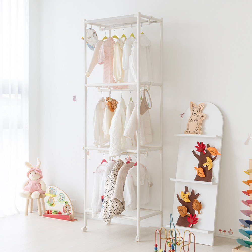 엠에프매직하우스 베이비 아기행거 유아행거 아동행거 어린이 다걸어 3단 행거, 화이트그레이할인 상세 이미지 1