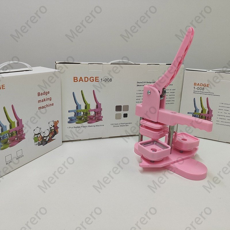 단추 핸드 배지 사각 제작 DIY 배지 자석 프레스 버튼 50x50mm 메이커 핀 기계 냉장고, 5. Pink 50mm Machine, 1개 상세 이미지 1