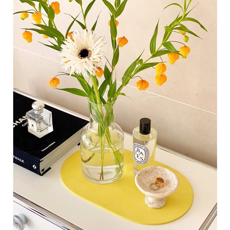 르엔미 양면 방수 타원 가죽트레이 (스몰), 가로33.5cm/세로21cm/두께4mm, 타원 초록, 1개 상세 이미지 2