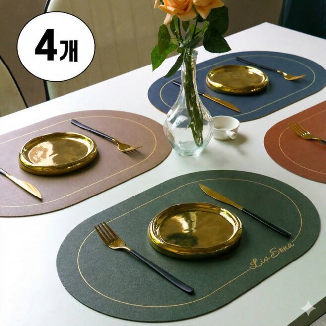디디엠디 방수 식탁 테이블 매트 양면 가죽, 4개, 45x30cm, 크롬옐로우 + 클럽네이비쿠폰할인