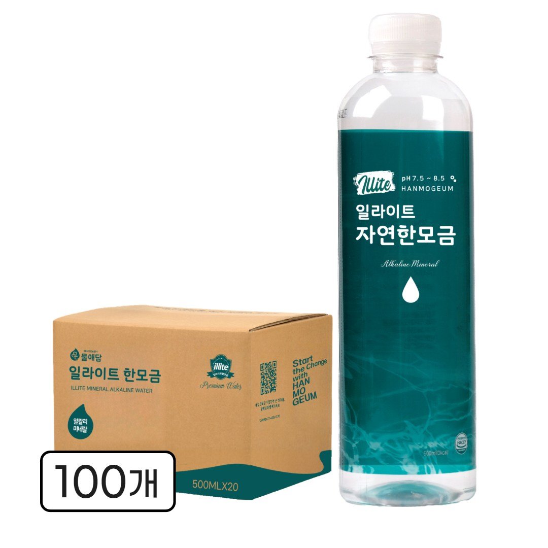 일라이트한모금 물애담 미네랄워터 알칼리수 자연한모금, 500ml, 100개 상세 이미지 1
