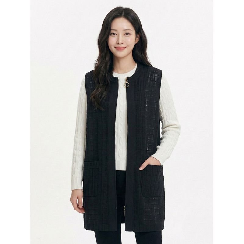 크로커다일레이디 블랙 체크패턴 집업 베스트 CLCMVT101할인 상세 이미지 1