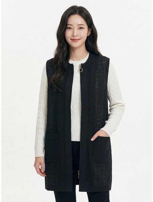 크로커다일레이디 블랙 체크패턴 집업 베스트 CLCMVT101할인