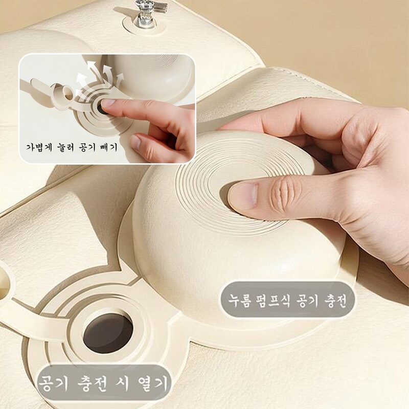 호밍사이 3단 에어 발받침 파우치 포함 차량용 차박 자동차 사무실 책상 기내용 발쿠션 다리부종 발판 풋레스트, 1개, 크림색할인 상세 이미지 1