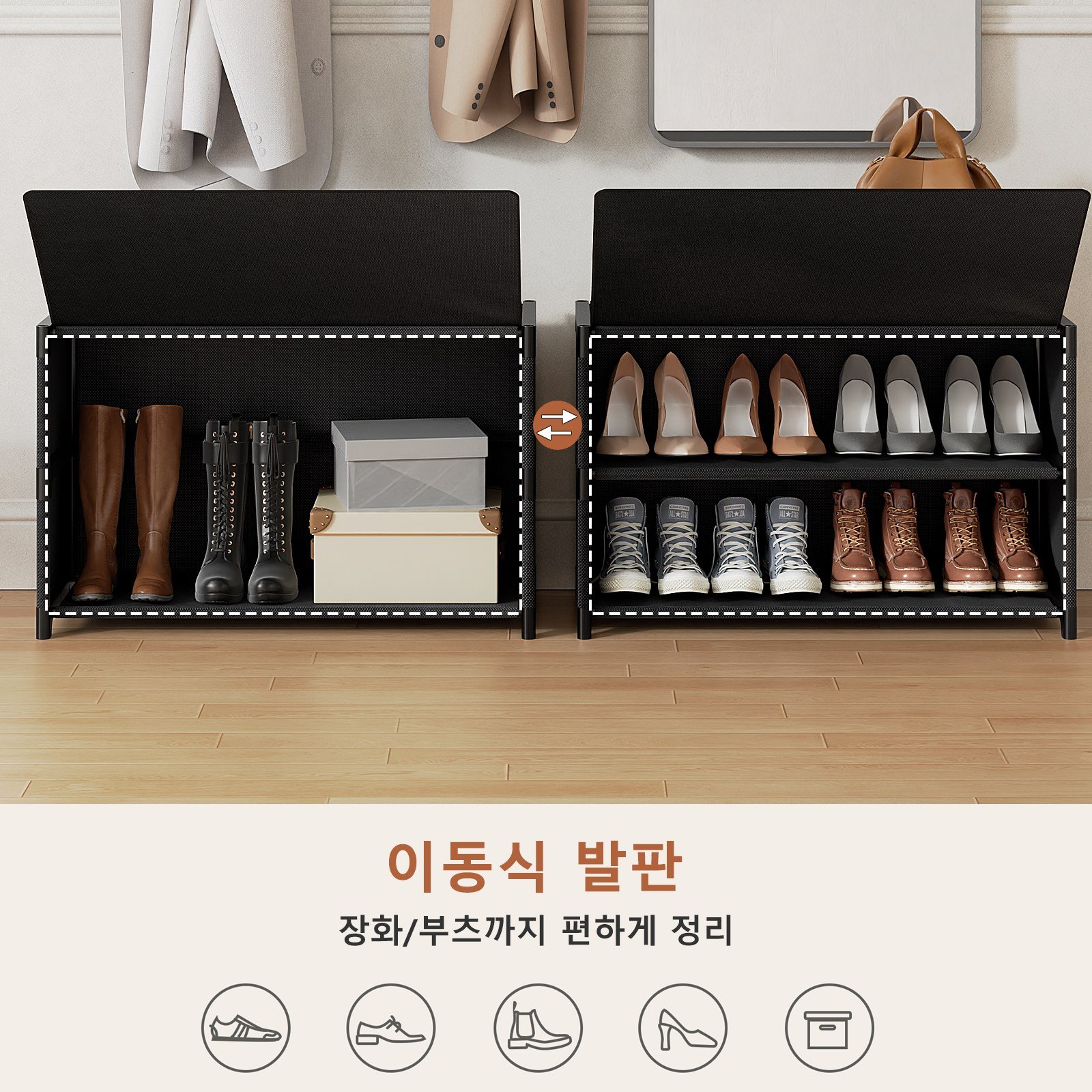 ONESOWON 현관 슬림 신발장 대용량 도어형 신발정리함 수납장700, 블랙, 3단할인 상세 이미지 2