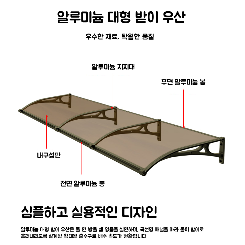 600x2000 렉산시공 빌라 발코니차양 캐노피 DIY 테라스 창문 렉산 처마 비가림 현관 주택 차양 비가리개, 1개, 블랙 프레임 + 블루 패널할인 상세 이미지 2