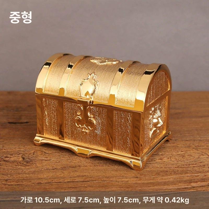 보석함 빈티지 복고풍 금속 장식 보물 상자 금속장식 보물상자 빈티지소품 인테리어소품, 1개, 금색 중형 상세 이미지 1