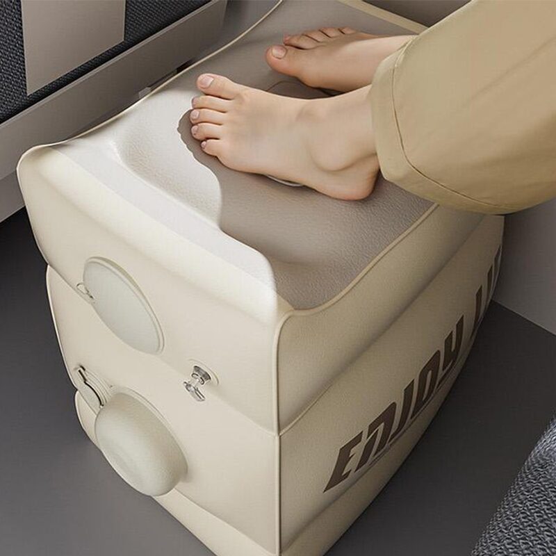 호밍사이 3단 에어 발받침 파우치 포함 차량용 차박 자동차 사무실 책상 기내용 발쿠션 다리부종 발판 풋레스트, 1개, 크림색할인 상세 이미지 2