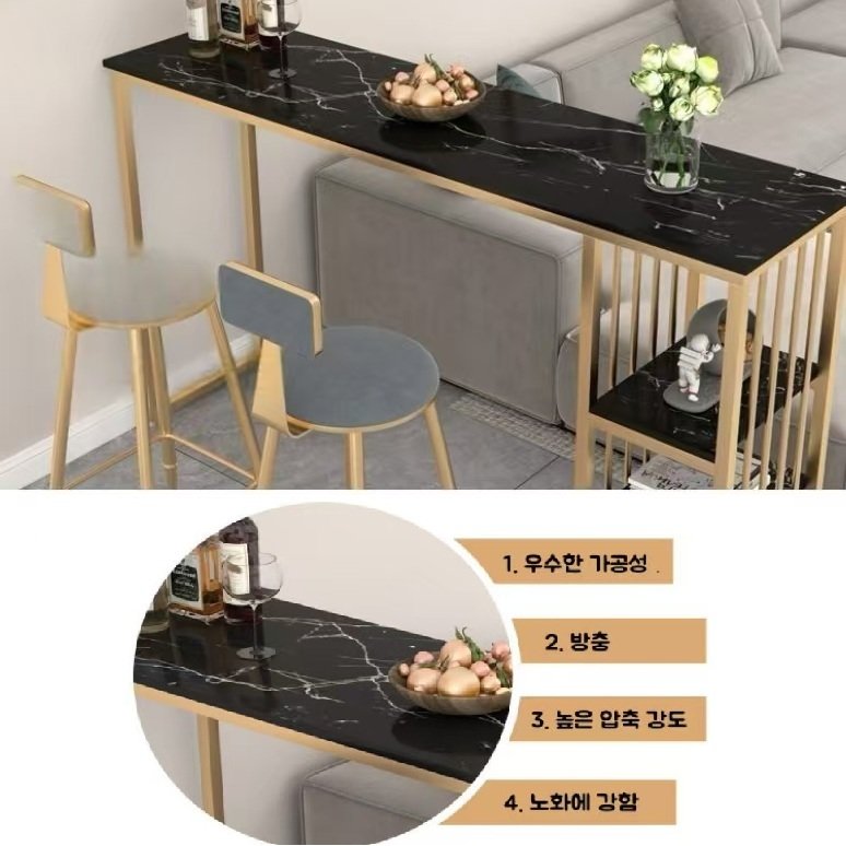 홈바테이블 높은테이블 2인용식탁 거실 입식테이블 (의자 미포함), 블랙 선반+화이트보드 상세 이미지 2